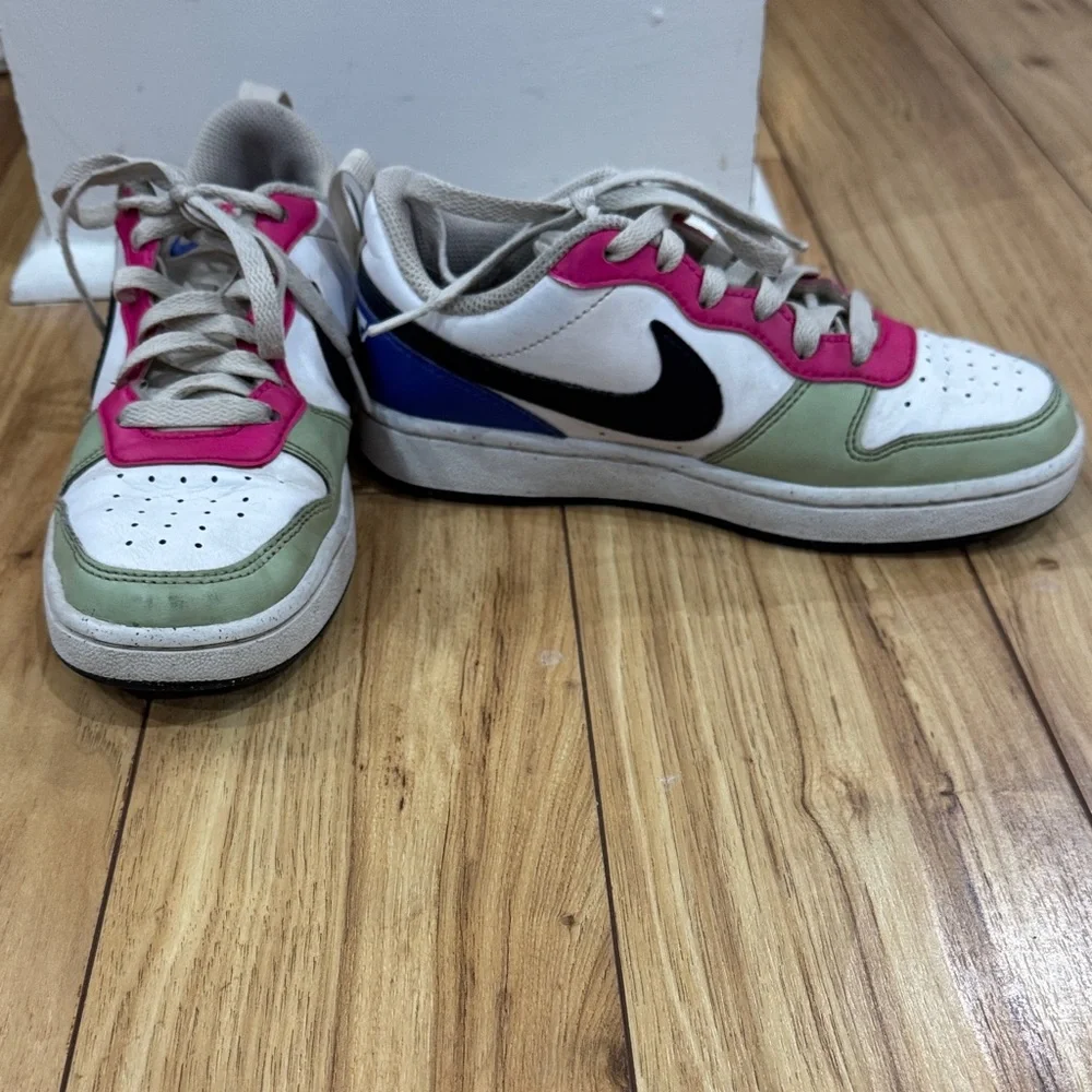 Nike Kids White, Pink, and Green Sneakers